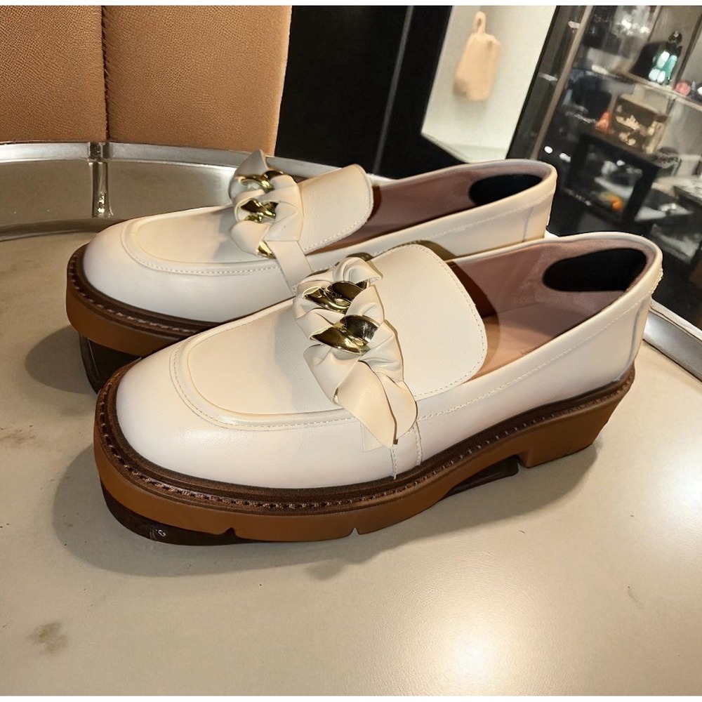 Nordstrom Trinity Leather Loafer Beige Cream 9M Chain Lug Sole - Picture 5 of 14